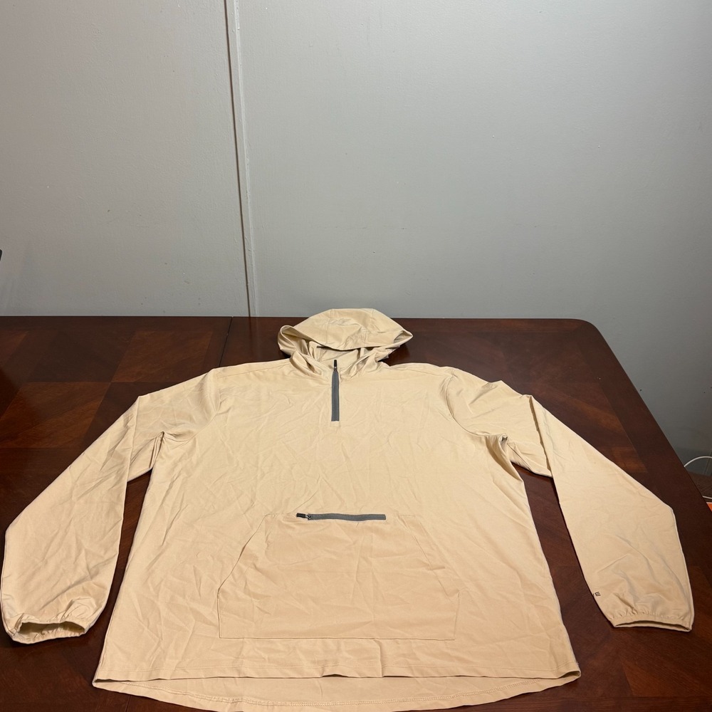 Men's XL 46-48 Performance Qwick-Dry Pullover Hoodie Tan Beige Athletic Hooded S